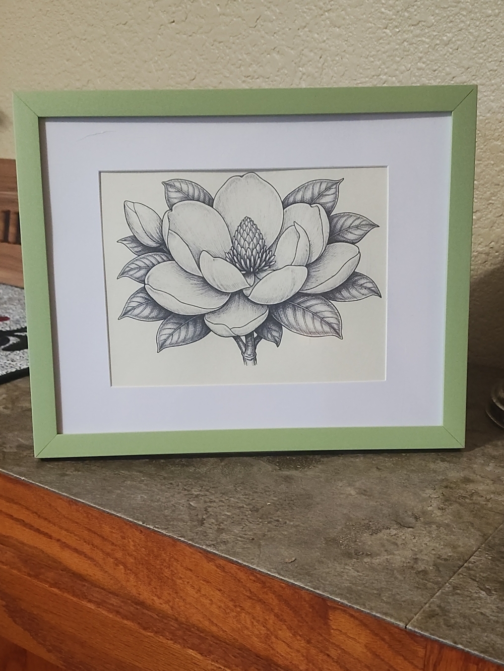 Framed Magnolia Sketch in Light Green Frame 8x10